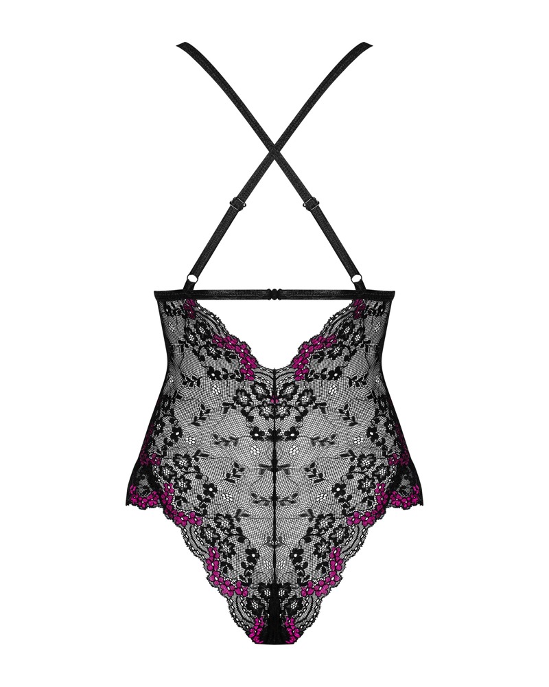 OBS Vanessme Obsessive Body Negru cu Dantelă și Detalii Bordo - imagine 4