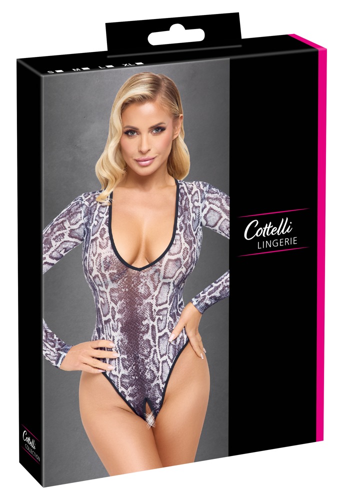 Cottelli LINGERIE Body Snake Transparent cu Imprimeu Piele de Șarpe
