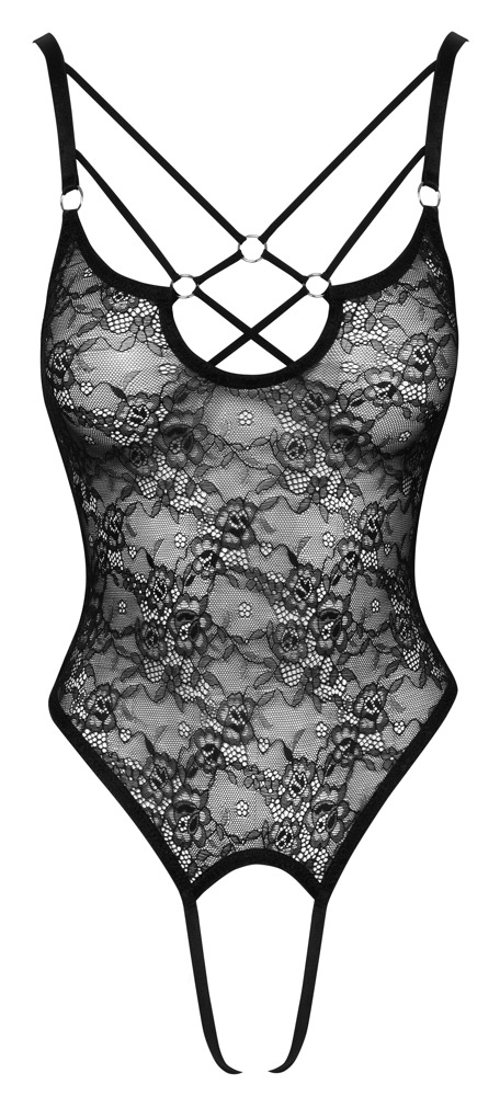 Body Rings Cottelli LINGERIE din Dantelă Neagră cu Inele Decorative - imagine 7