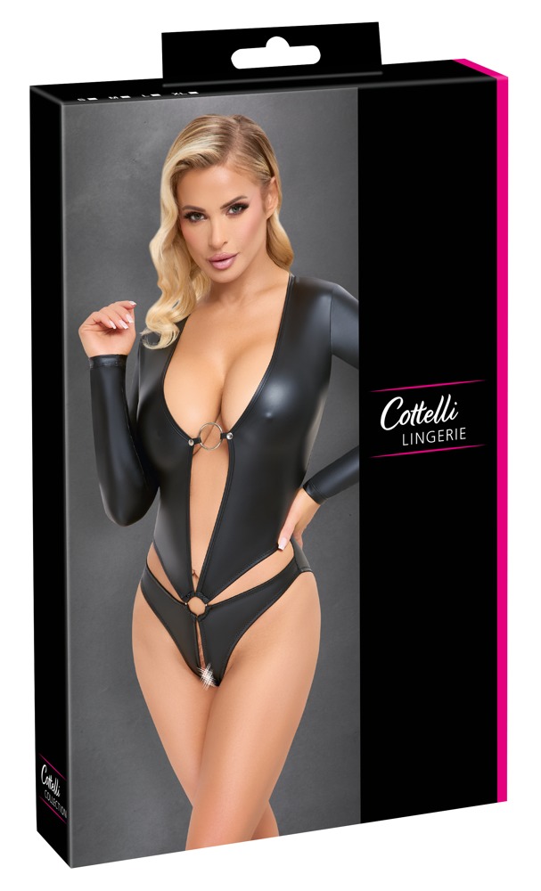Body Lung cu Mâneci Lungi Cottelli Lingerie Negru cu Decupaje și Inele