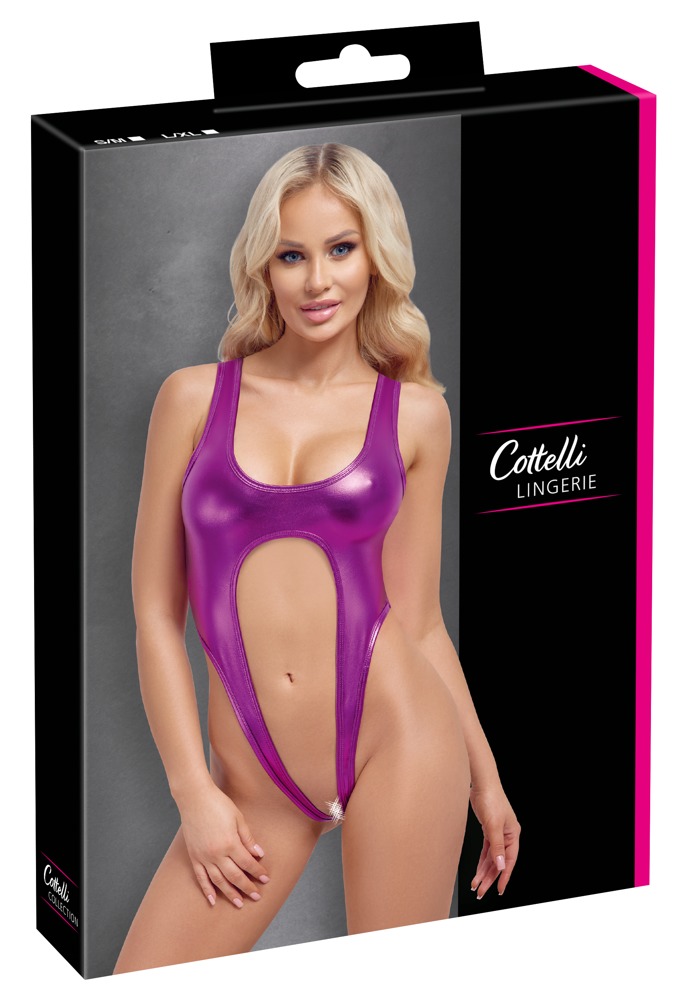 Body Roz Metallic Cottelli Lingerie Scurt cu Croială High Leg