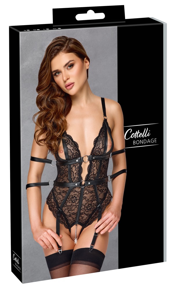 Bondage Body Cottelli Bondage din Dantelă cu Cătușe și Lanț Detașabil