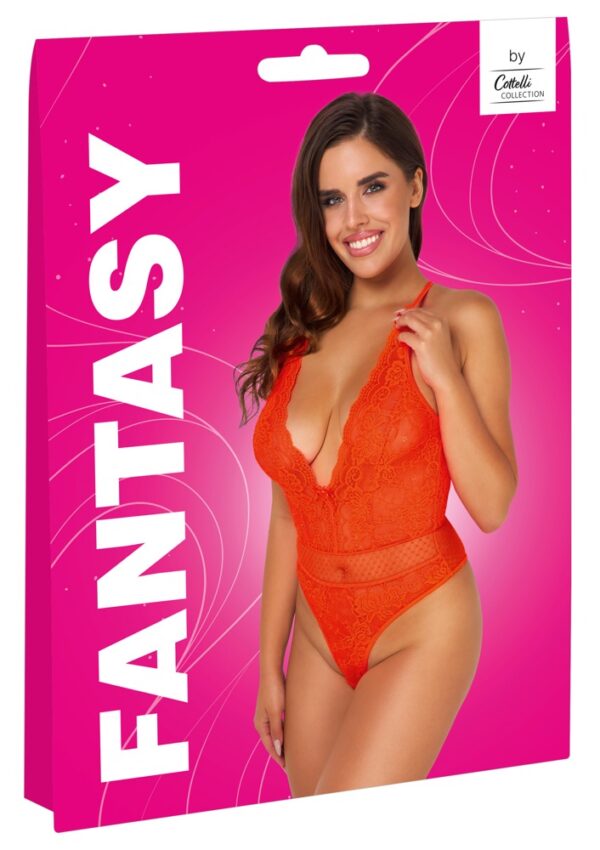 Cottelli Fantasy Body Tanga Neon Coral cu Dantelă și Tulle