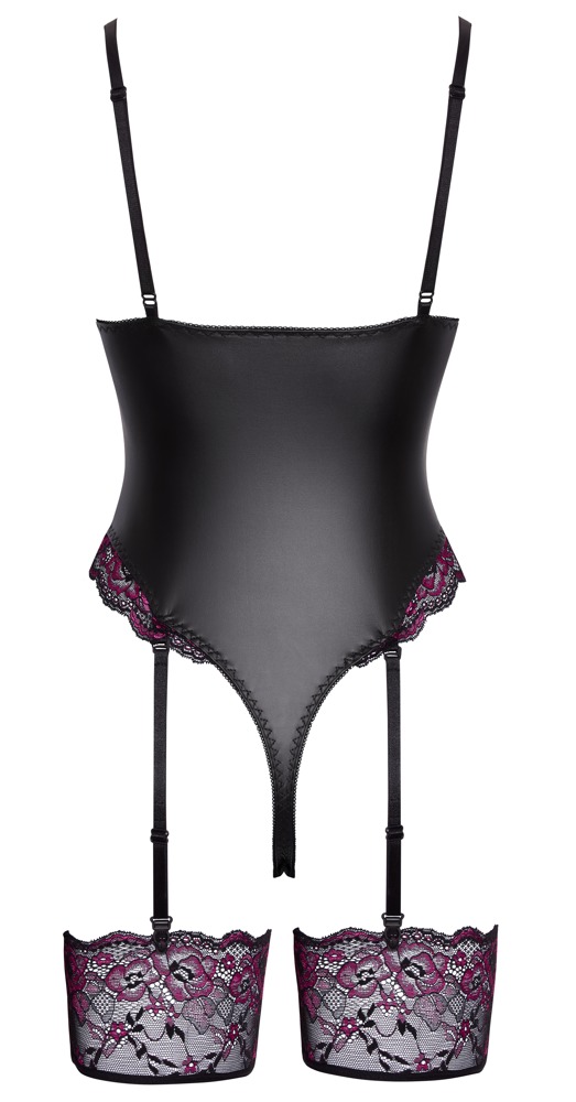 Cottelli Lingerie Body cu Portjartier Detașabil și Dantelă Neagră Roz - imagine 6