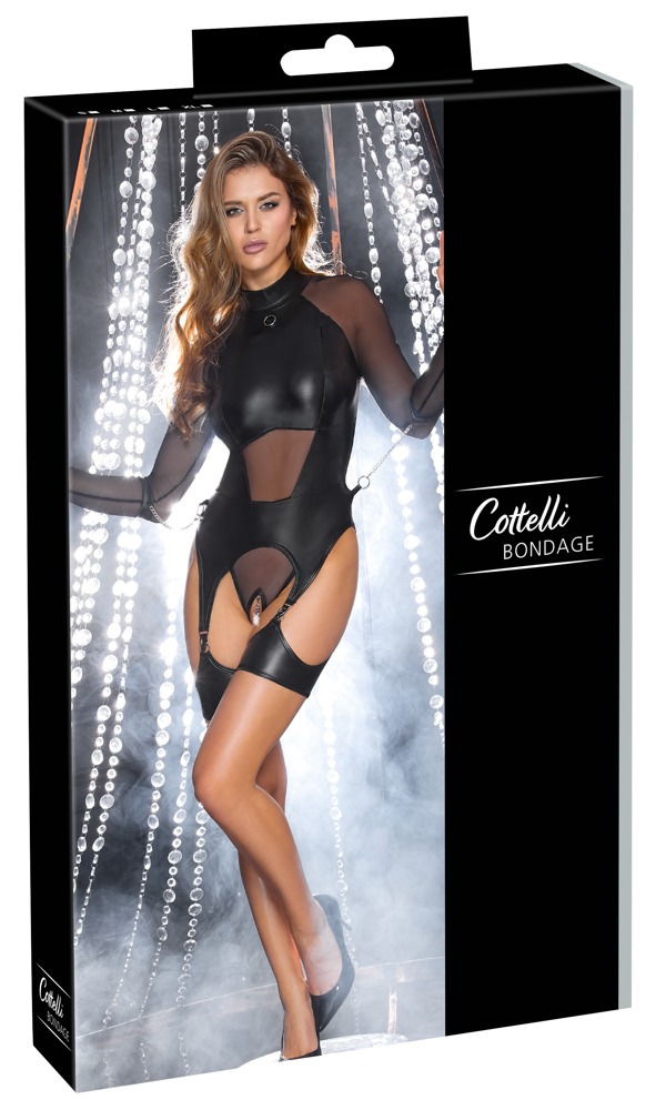 Cottelli Bondage Body cu Mâneci Lungi Portjartier și Cătușe