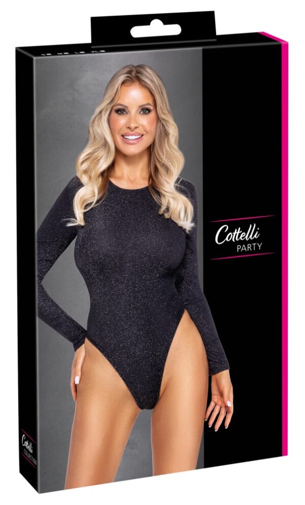 Body Glitter Silver Cottelli Party cu Mâneci Lungi și Spate Decupat