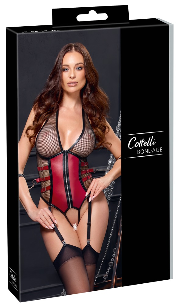 Cottelli Bondage Body Tanga cu Plasă Fermoar și Cătușe pentru Brațe