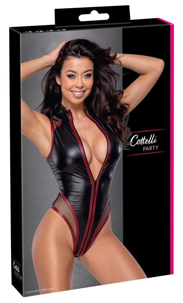 Body Cottelli PARTY Plasă Insert – Negru Matte Look, cu Decupaje și Fermoar 3 Direcții