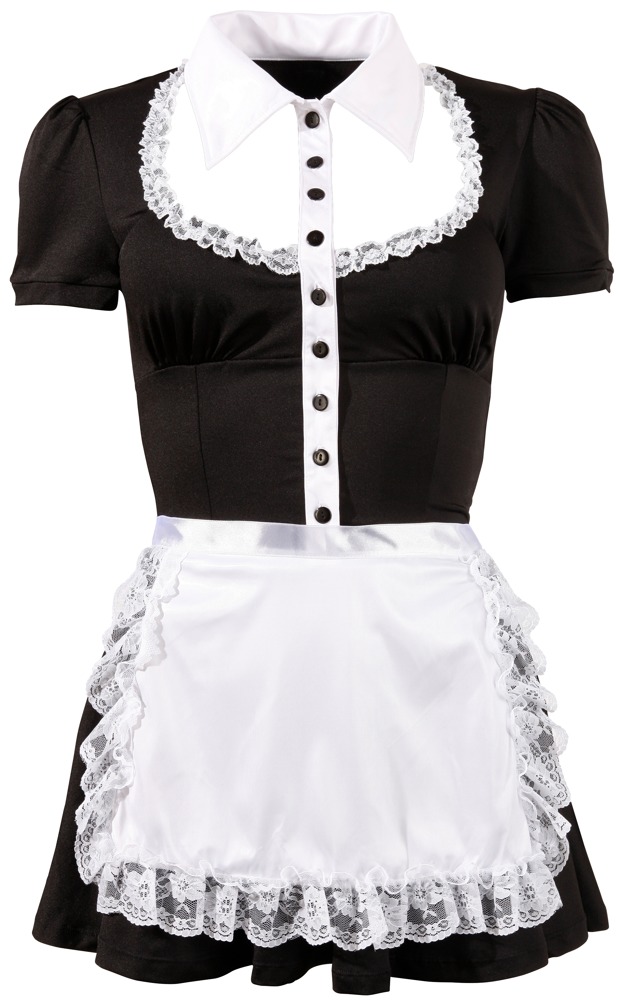 Maid's Rochie Neagră cu Guler Alb Nasturi și Șorț - imagine 6