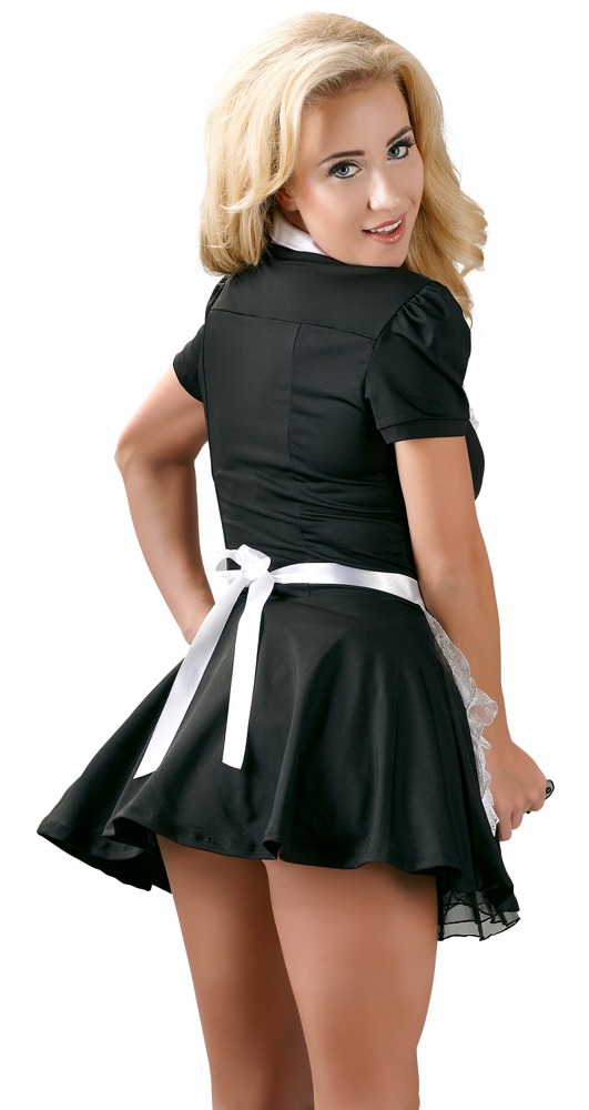 Maid's Rochie Neagră cu Guler Alb Nasturi și Șorț - imagine 4