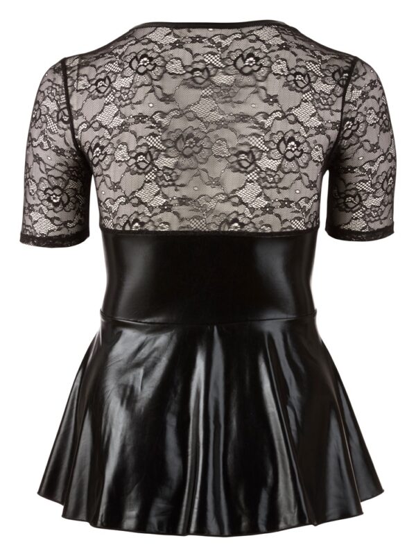 Rochie Negru/Roșu – cu Șnururi Decorative, Mâneci din Dantelă și Fustă Evazată - imagine 6