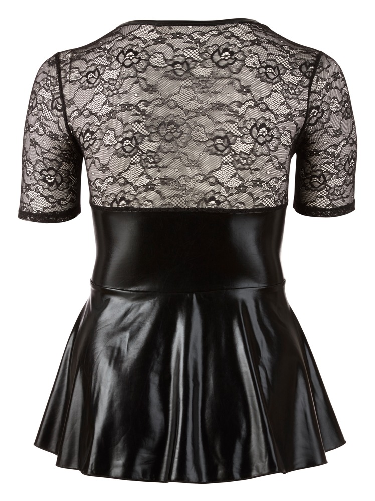Rochie Negru/Roșu – cu Șnururi Decorative, Mâneci din Dantelă și Fustă Evazată - imagine 6