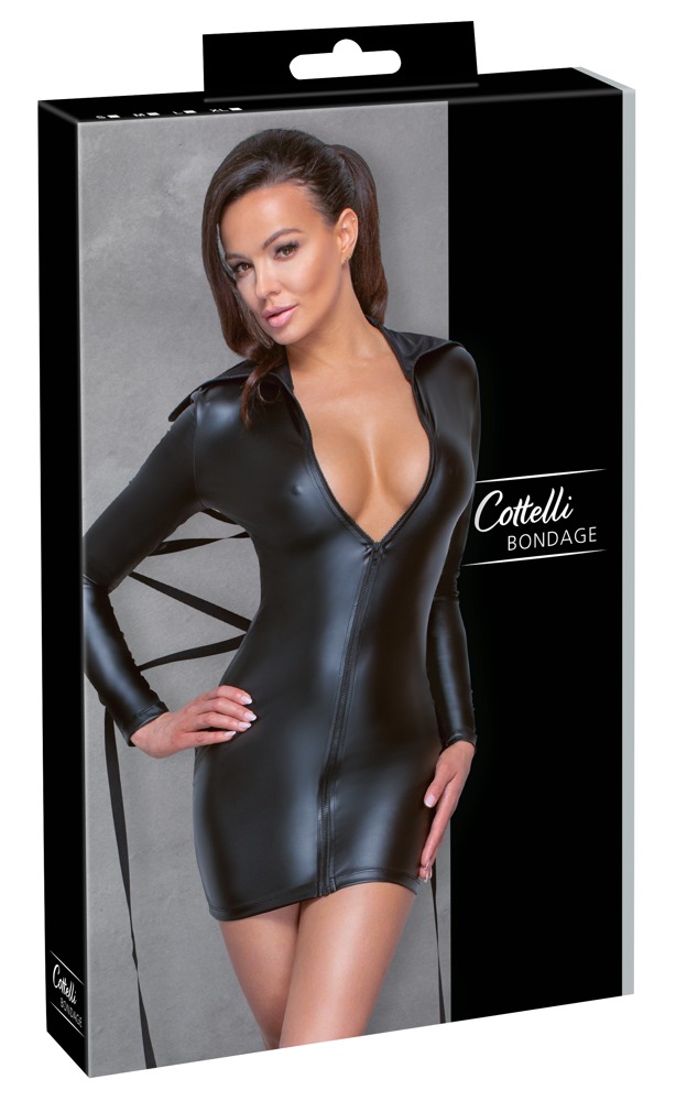 Rochie Cottelli BONDAGE – Neagră Matte Look, cu Guler Înalt și Inele Decorative