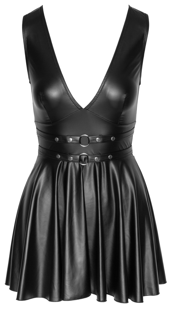 Rochie Mini Cottelli PARTY Flared – Neagră Matte Look, cu Fustă Evazată și Curea - imagine 6