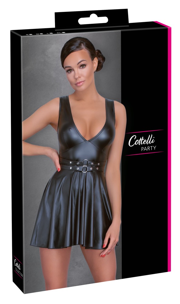 Rochie Mini Cottelli PARTY Flared – Neagră Matte Look, cu Fustă Evazată și Curea