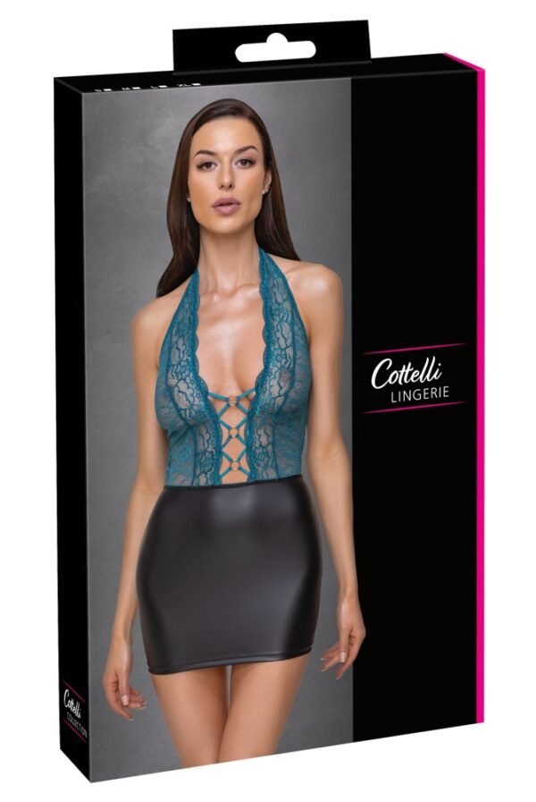 Rochie Cottelli LINGERIE Negru/Teal – Dantelă, Matte Look și Detalii Rose Gold