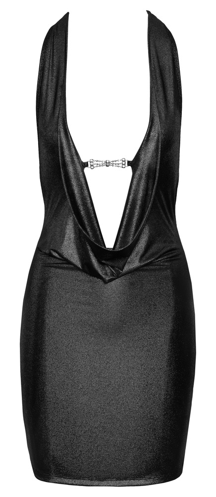 Rochie Mini Cottelli PARTY – Argintie, Lucioasă, cu Decolteu Waterfall și Halter - imagine 6
