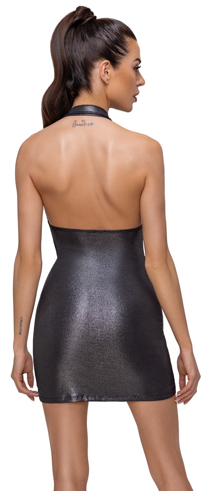 Rochie Mini Cottelli PARTY – Argintie, Lucioasă, cu Decolteu Waterfall și Halter - imagine 5