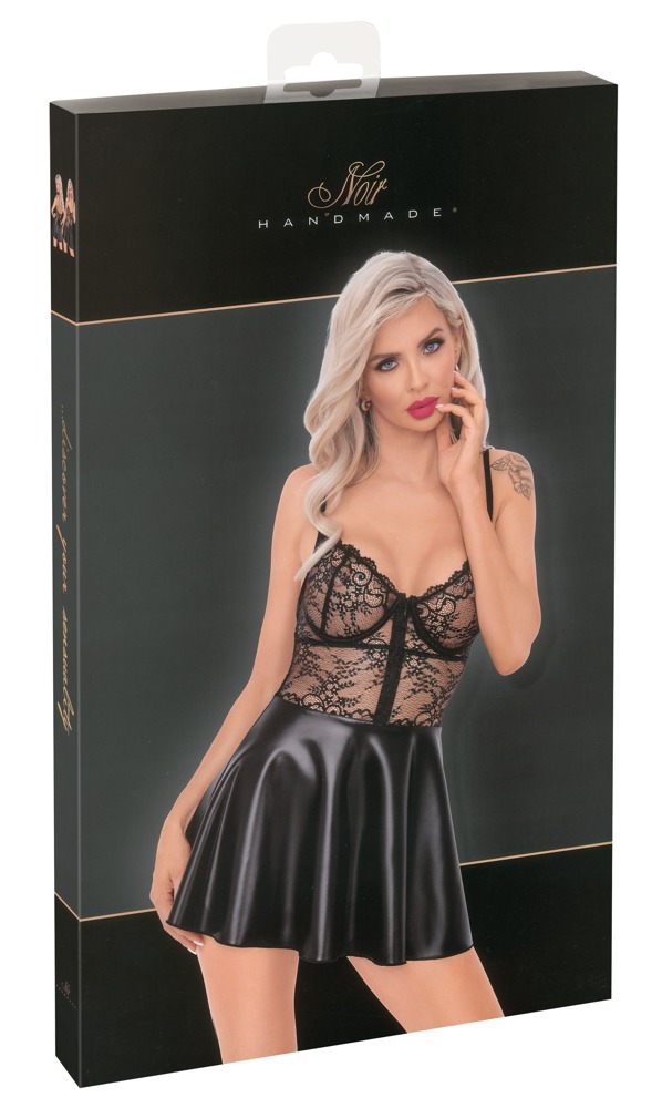 Noir Boudoir Stories Exclusive Rochie Scurtă cu Dantelă și Power Wet Look