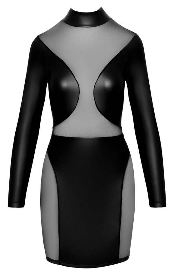 Rochie Cottelli PARTY cu Mâneci Lungi – Neagră Matte Look și Powernet Transparent - imagine 6