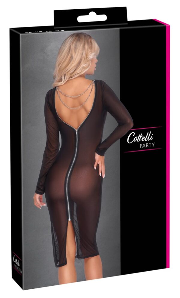 Rochie Cottelli PARTY Knee-Length – Powernet Negru Transparent, cu Lanțuri Detașabile