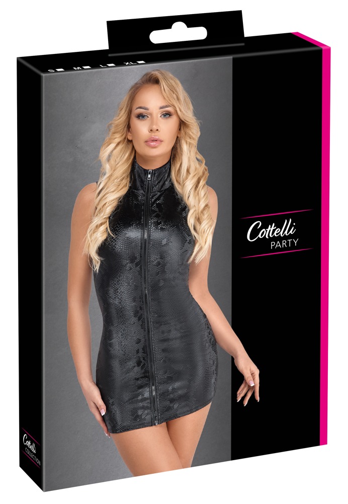 Rochie Cottelli PARTY Snake Zip – Neagră, Mulată, cu Imprimeu Snake și Fermoar Integral