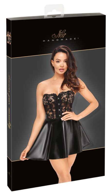 Noir Libido Exclusive Rochie Corset din Dantelă și Powerwetlook, Negru