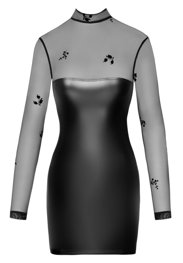 Rochie Noir Libido Exclusive Flock – Powerwetlook și Tulle Transparent, Neagră - imagine 6