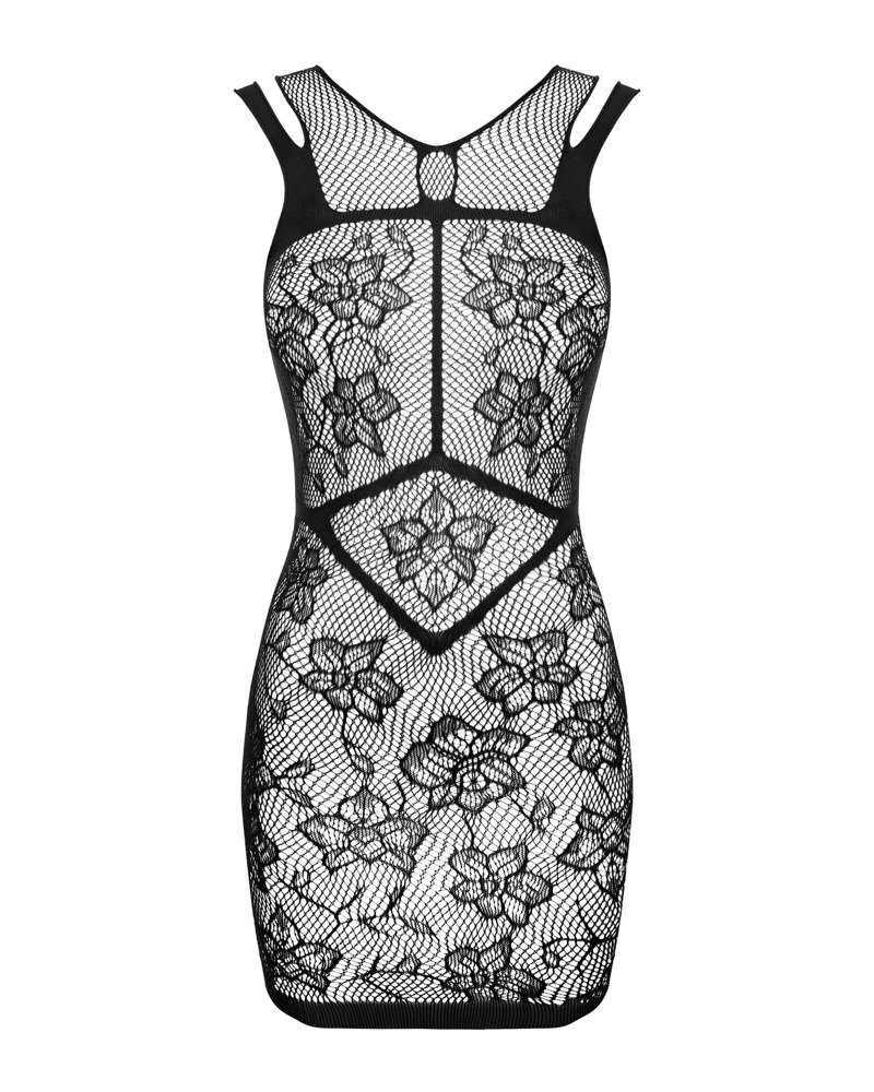 Obsessive Rochie Mini Neagră S-L din Plasă cu Model Floral și Geometric - imagine 3
