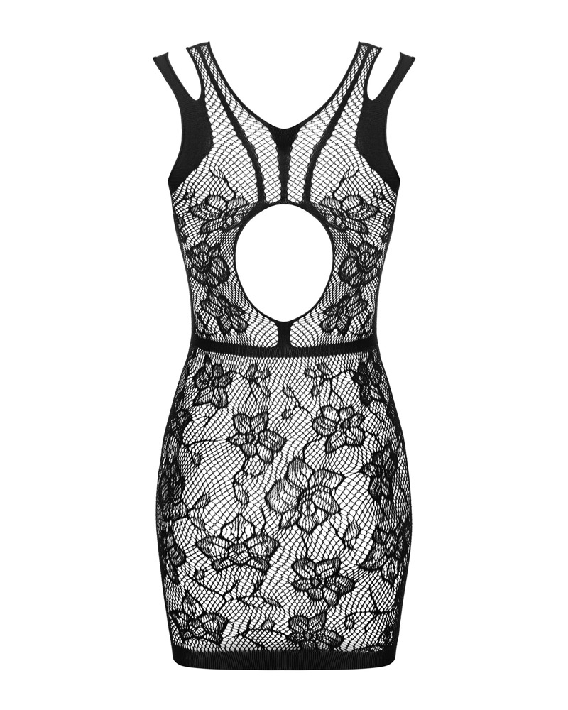 Obsessive Rochie Mini Neagră S-L din Plasă cu Model Floral și Geometric - imagine 4