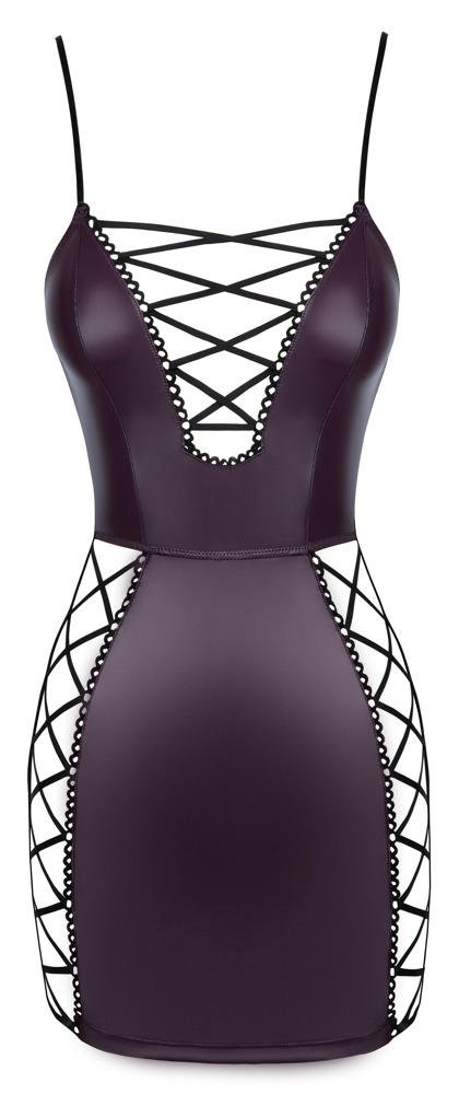 Rochie Mini Cottelli PARTY Lacing – Mov Matte Look cu Șnururi Decorative Negre - imagine 7