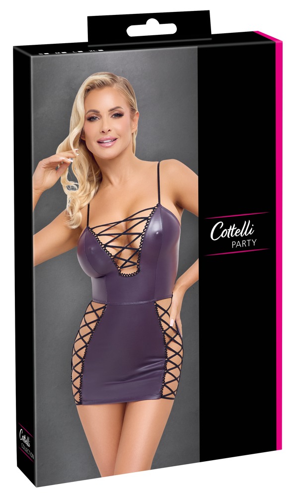 Rochie Mini Cottelli PARTY Lacing – Mov Matte Look cu Șnururi Decorative Negre