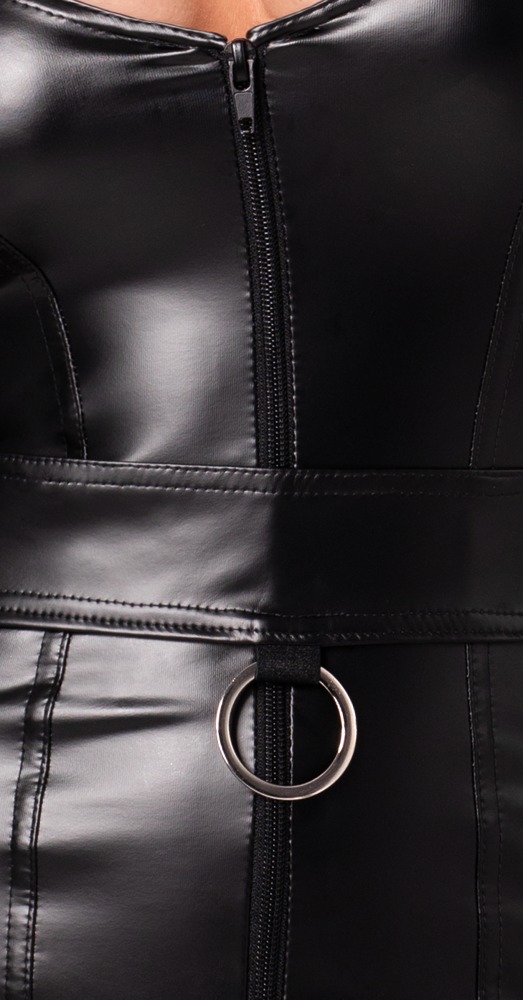Noir Rochie Project Fetish Mini Neagră Powerwetlook cu Curea și Inel - imagine 7