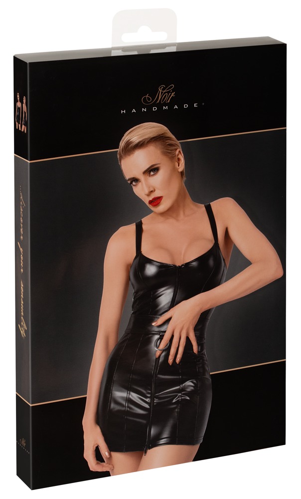 Noir Rochie Project Fetish Mini Neagră Powerwetlook cu Curea și Inel