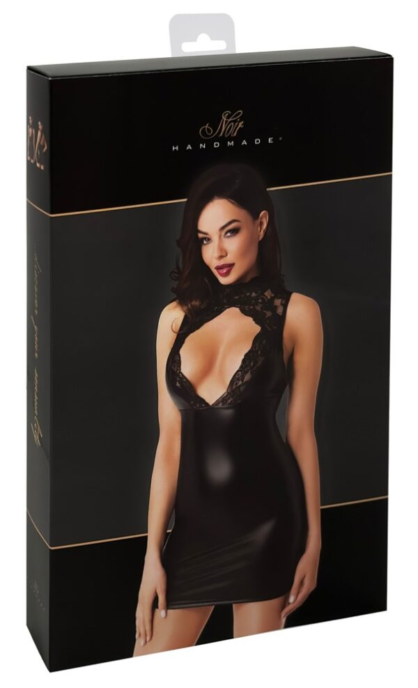 Noir Rochie Orgia Mini din Dantelă cu Decupaje