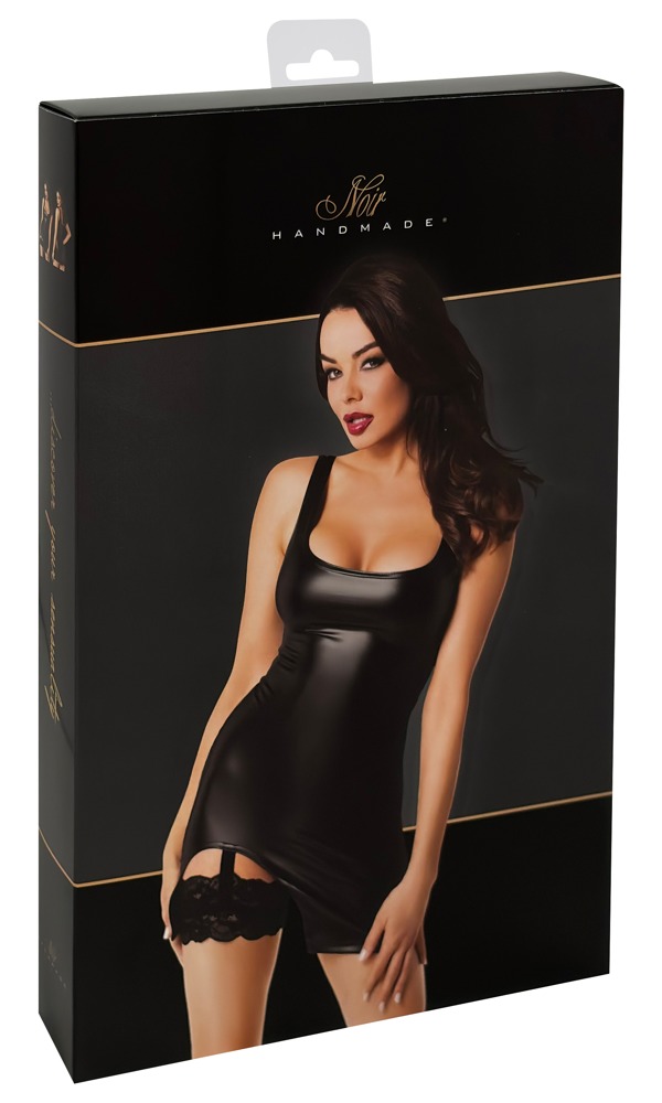 Noir Rochie Orgia Mini Neagră Powerwetlook cu Bretele pentru Portjartier