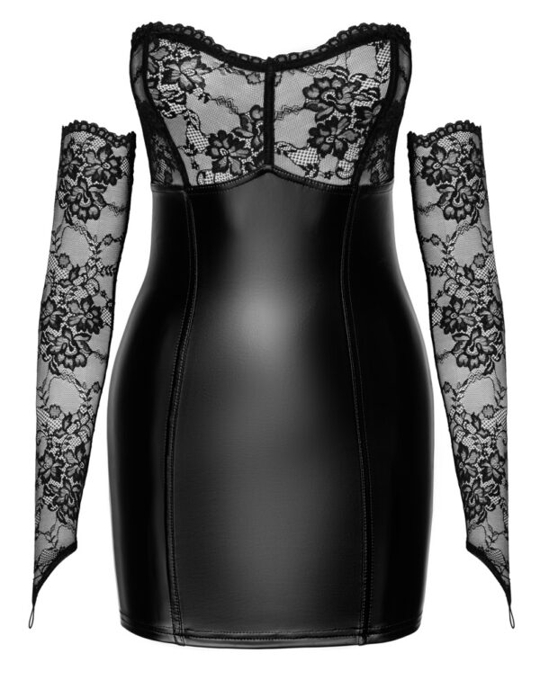 Noir Rochie Orgia Mini cu Dantelă și Mănuși pentru Brațe - imagine 6