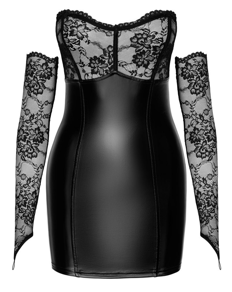 Noir Rochie Orgia Mini cu Dantelă și Mănuși pentru Brațe - imagine 6