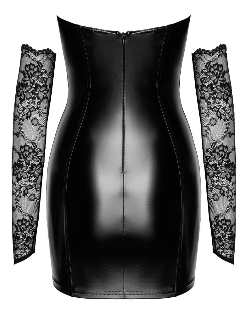 Noir Rochie Orgia Mini cu Dantelă și Mănuși pentru Brațe - imagine 7