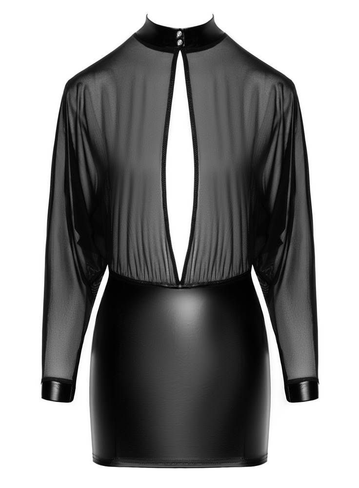 Rochie Noir Orgia din Tulle și Powerwetlook – Neagră, cu Mâneci Largi - imagine 6