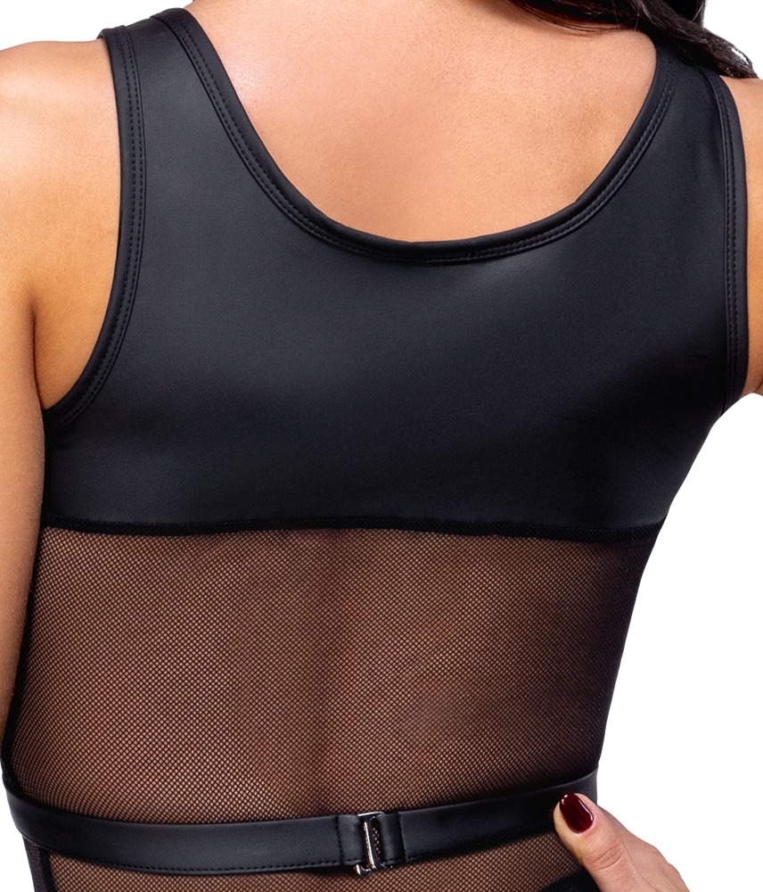 Rochie Mini Cottelli PARTY cu Tanga – Plasă Neagră și Harness Matte Look - imagine 5