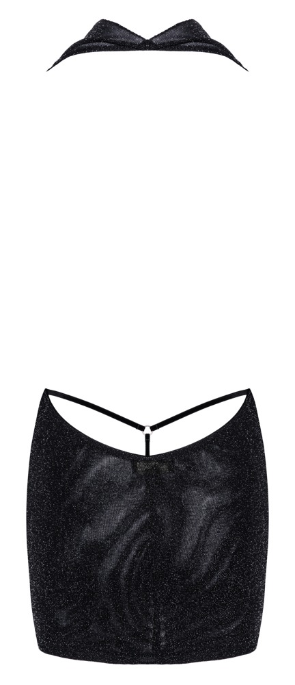 Rochie Noir Orgia Luminara – Neagră, cu Efect de Sclipici Argintiu și Decolteu Cowl - imagine 6
