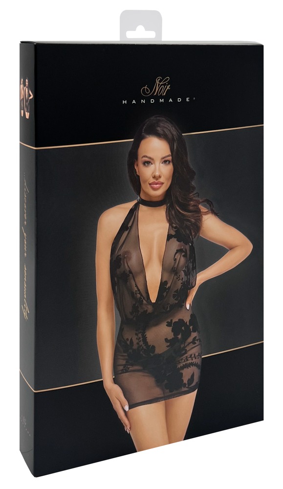 Noir Rochie Libido Neagră Transparentă din Tulle cu Lanț cu Strasuri