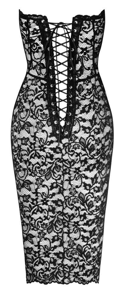 Rochie Noir Libido – Dantelă Florală Neagră, Mulată și cu Șnur la Spate - imagine 7