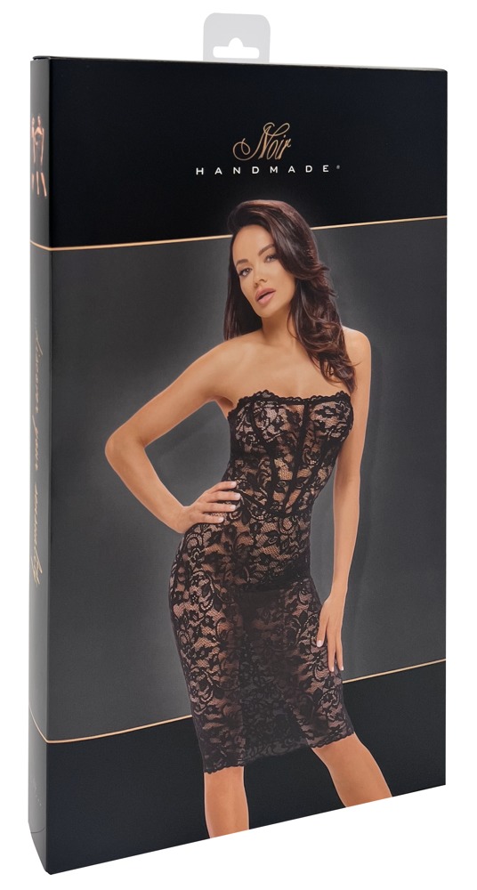 Rochie Noir Libido – Dantelă Florală Neagră, Mulată și cu Șnur la Spate