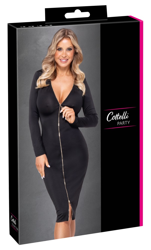 Rochie Cottelli PARTY Zip – Neagră, Mulată, cu Fermoar Auriu 2 Direcții