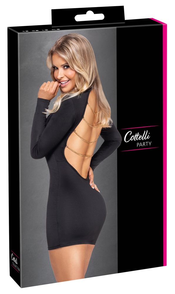 Rochie Cottelli PARTY Chains – Neagră, Mulată, cu Decupaj la Spate și Lanțuri Aurii