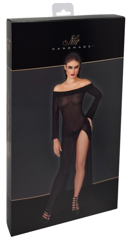 Rochie Lungă Noir Transparentă cu Decolteu Carmen