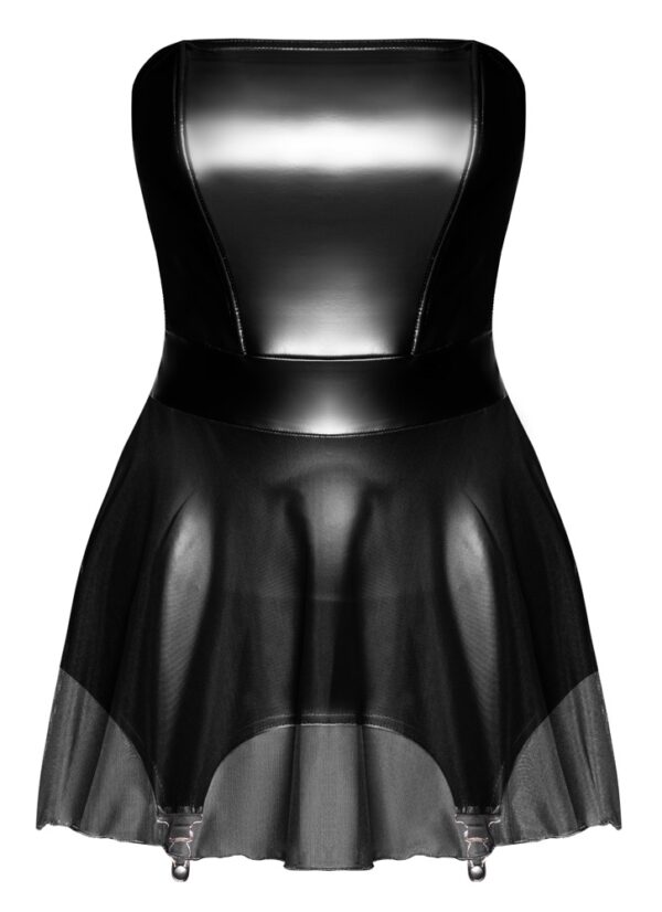 Rochie Mini Noir cu Portjartiere și Tulle Transparent - imagine 5