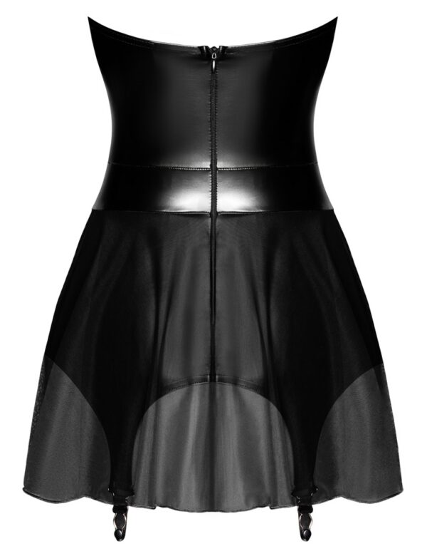 Rochie Mini Noir cu Portjartiere și Tulle Transparent - imagine 6